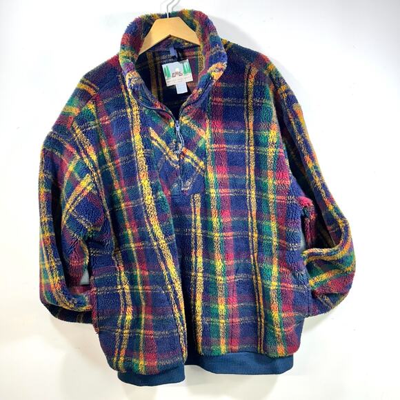 VTG 90s Eastern Mountain Sports 1/4 Zip Pullover Fleece Henley Mens XL Blue USA - Picture 1 of 9